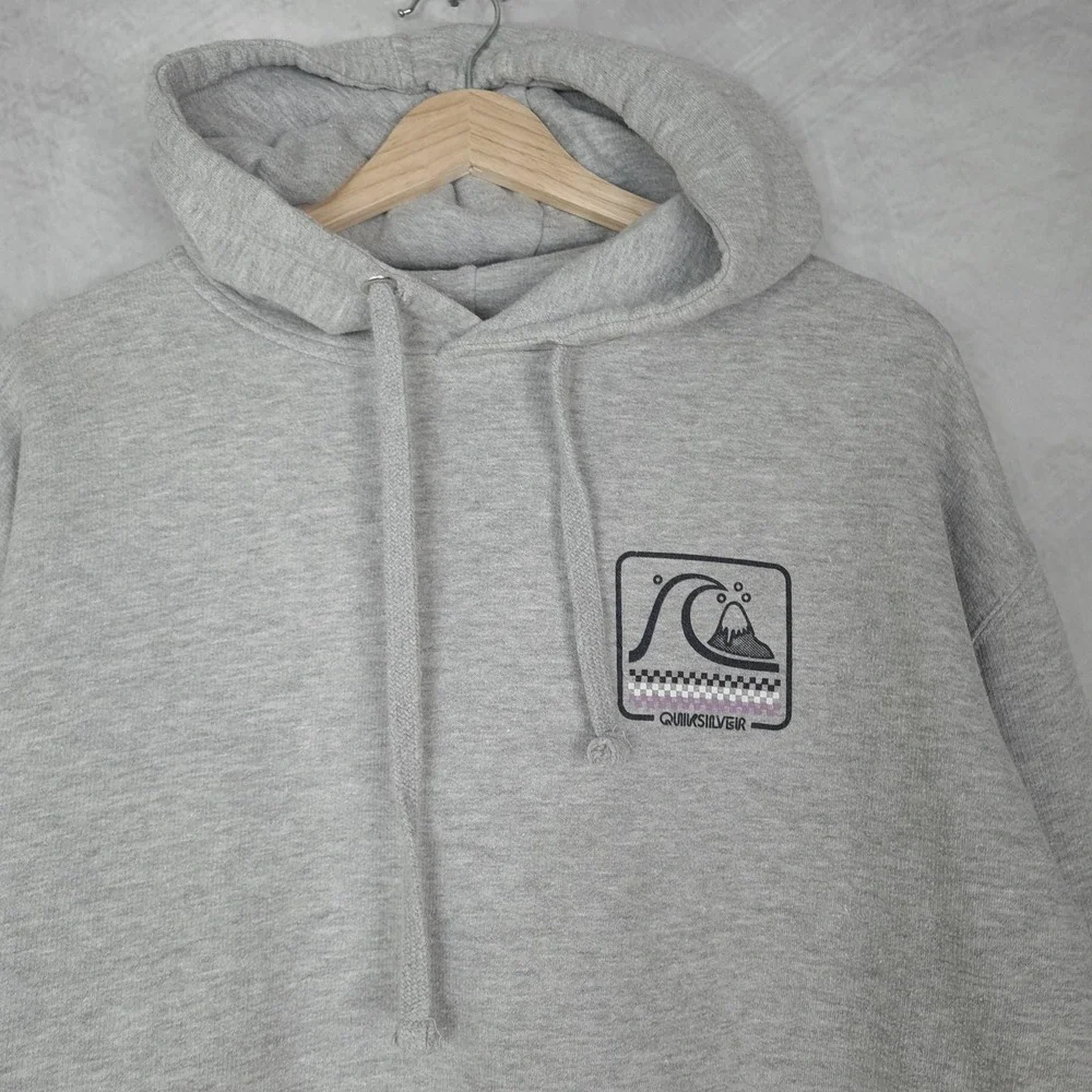 Quiksilver Hoodie Mens Large Gray Pullover Surf Graphic Logo Skate Streetwear - Picture 2 of 16